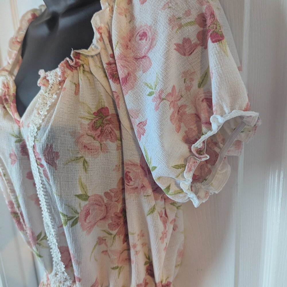 FCT white & pink peasant blouse - L - Picture 3 of 5